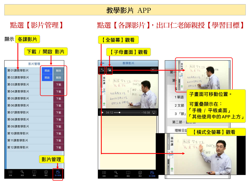 大家學標準日本語【初/中/高級本】教學影片：３APP（出口仁老師親授 隨選隨看）iOS / Android適用