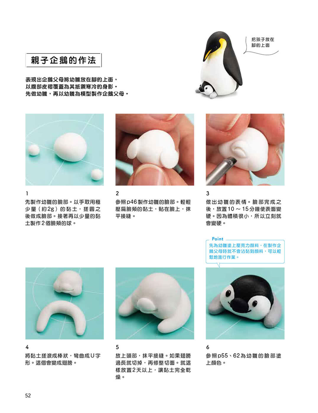 用超輕黏土製作可愛的大小企鵝：捏一捏、搓一搓，讓企鵝大軍包圍你的房間！
