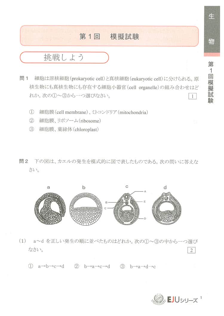 新樎㚥蒓𤦈？？ 日本留わ試？？策　生物　模擬試？（解答．解？．用語？照表付）